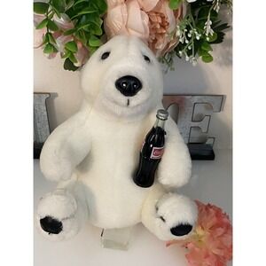 Coca Cola Smiling‎ Polar Bear 1993 Plush w Coke Bottle 7.5" Vintage Collectible